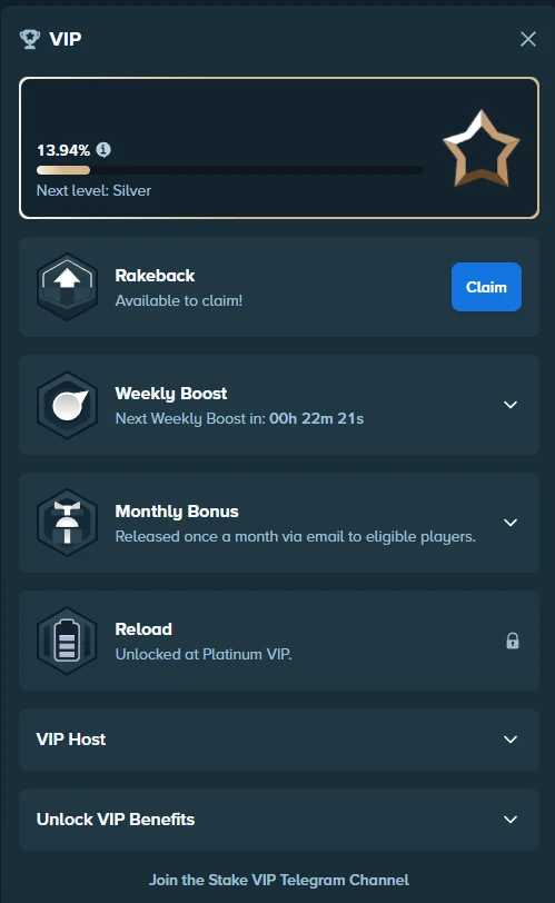 VIP progress and statistics